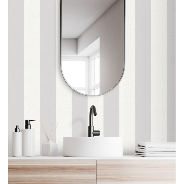 Papel pintado de rayas grises y blancas con textura textil - Bossa Nova Stripes 683245