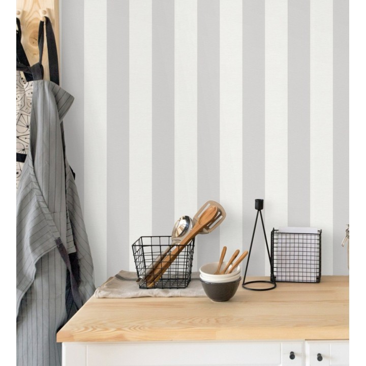 Papel pintado de rayas grises y blancas con textura textil - Bossa Nova Stripes 683245