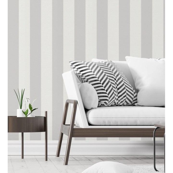 Papel pintado de rayas grises y blancas con textura textil - Bossa Nova Stripes 683245