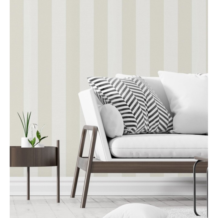 Papel pintado de rayas beige y blanco roto con textura textil - Bossa Nova Stripes 683246
