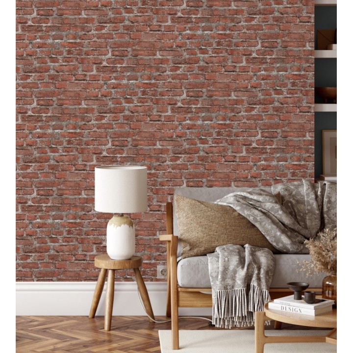 Papel pintado imitación ladrillo envejecido tonos rojos - New Orleans Brick 683251