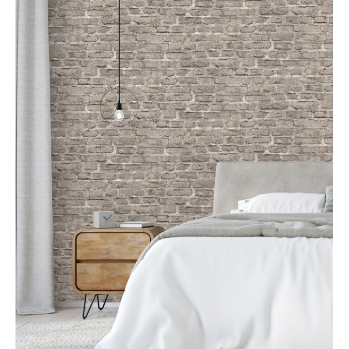Papel pintado imitación ladrillo envejecido tonos grises - New Orleans Brick 683253
