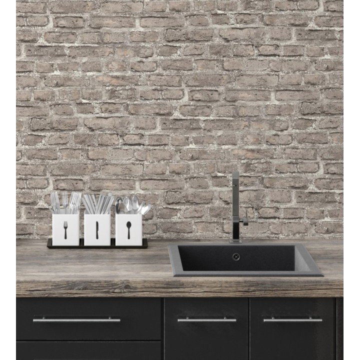 Papel pintado imitación ladrillo envejecido tonos grises - New Orleans Brick 683253