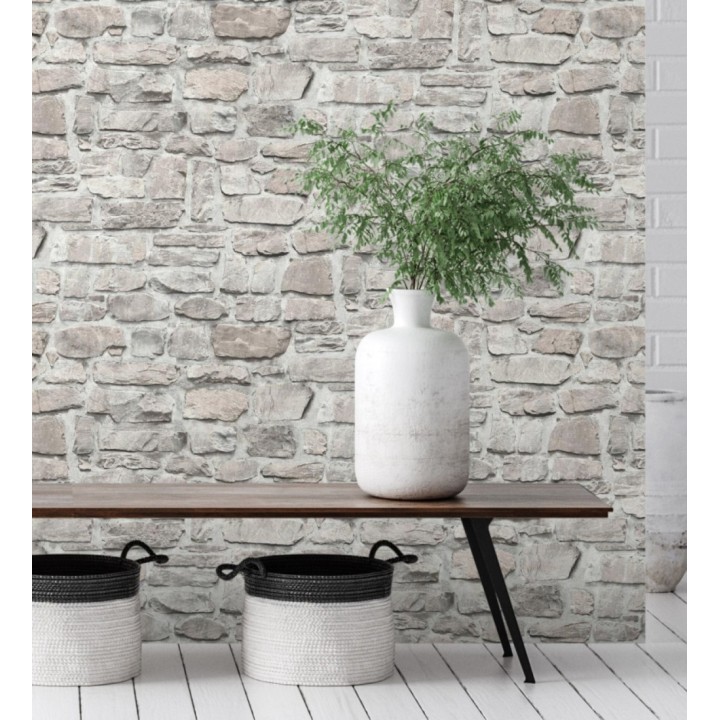 Papel pintado imitación muro de piedra rústica en tonos grises - Palermo Stone 683254