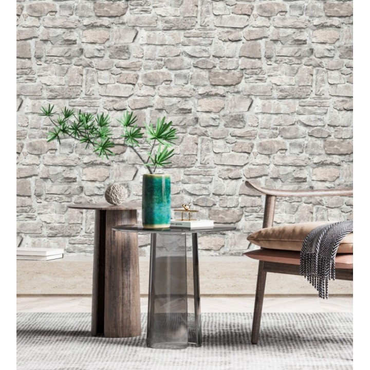 Papel pintado imitación muro de piedra rústica en tonos grises - Palermo Stone 683254