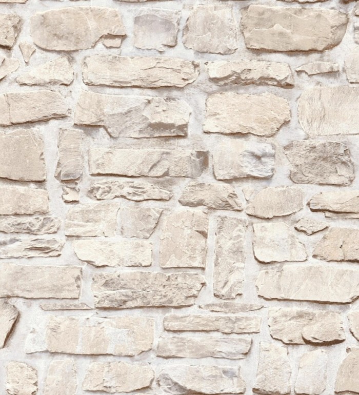 Papel pintado imitación muro de piedra rústica en tonos beige - Palermo Stone 683255