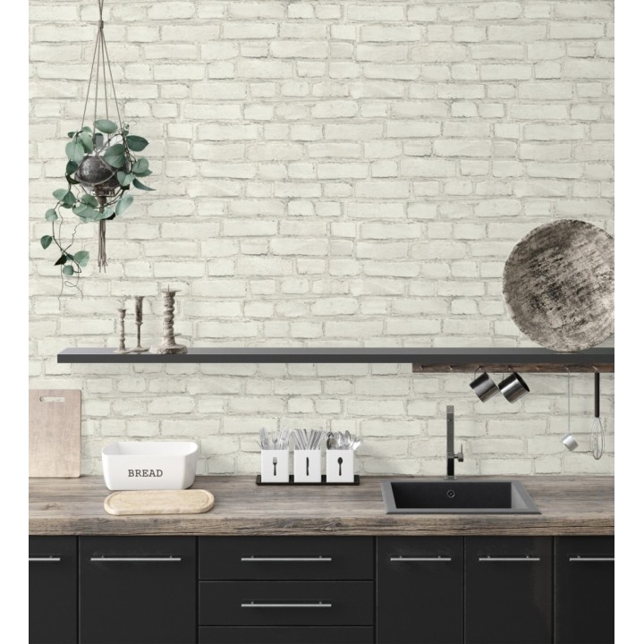 Papel pintado imitación ladrillo blanco roto estilo industrial - Brooklyn Brick 683256