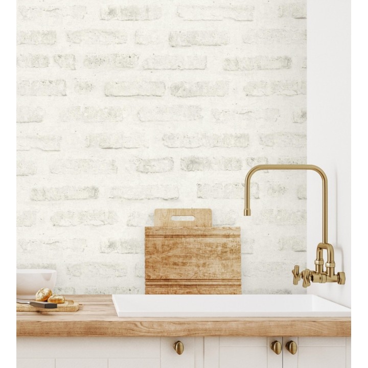 Papel pintado imitación ladrillo desgastado tonos blanco roto - Philadelphia Brick 683258