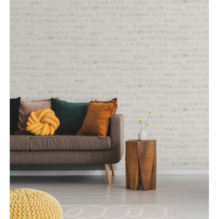 Papel pintado imitación ladrillo desgastado tonos blanco roto - Philadelphia Brick 683258