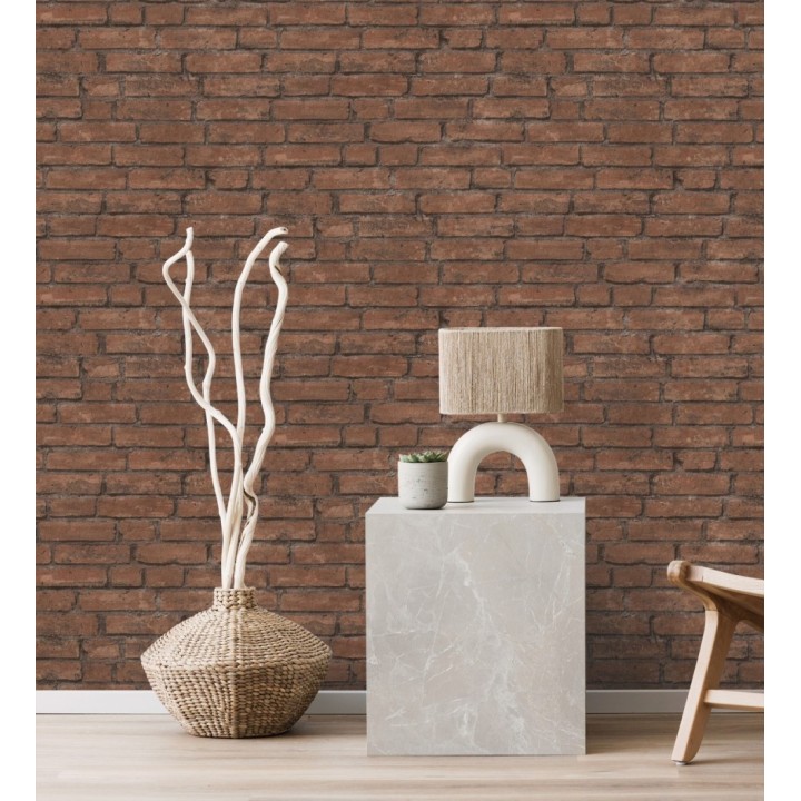 Papel pintado de ladrillos visto con tonos rojizos oscuro - Hanover Brick 683259