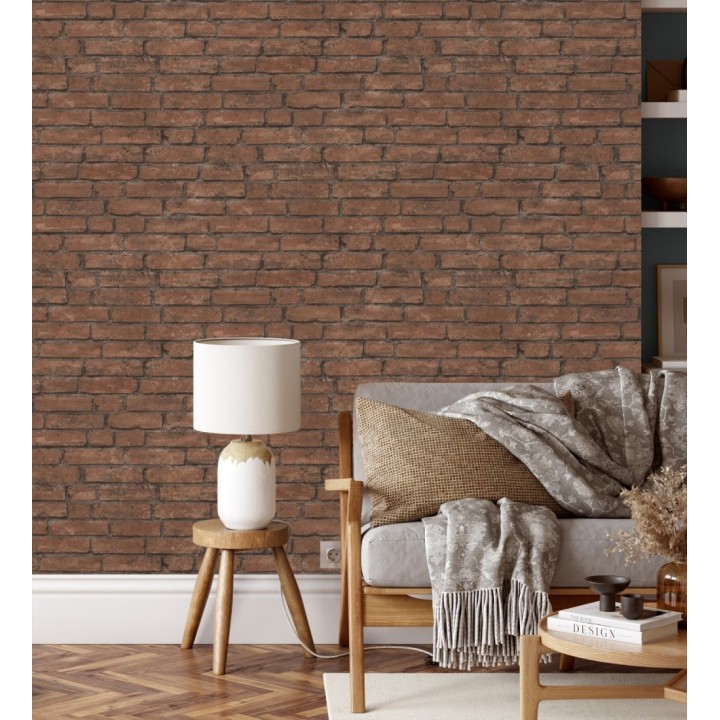 Papel pintado de ladrillos visto con tonos rojizos oscuro - Hanover Brick 683259