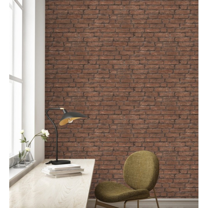 Papel pintado de ladrillos visto con tonos rojizos oscuro - Hanover Brick 683259