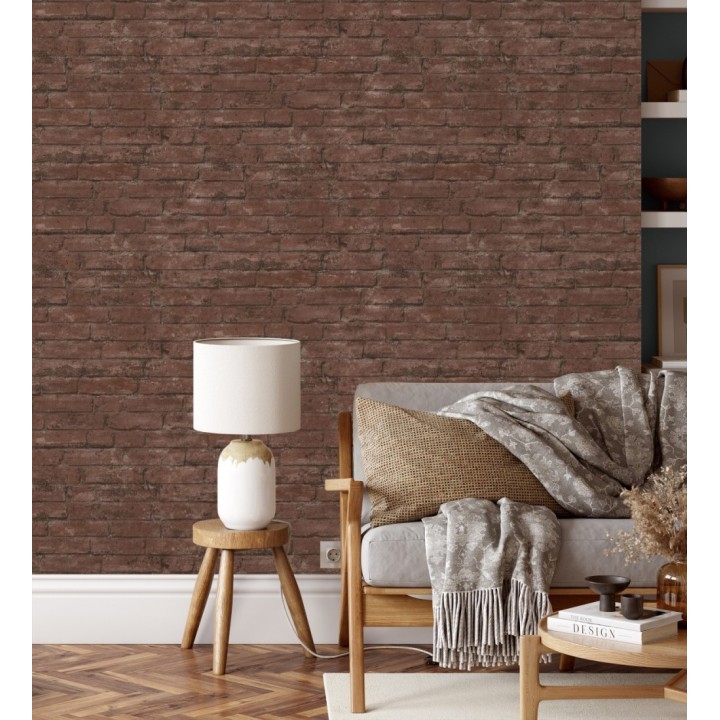 Papel pintado de ladrillos visto con tonos marrones y rojizos - Hanover Brick 683260