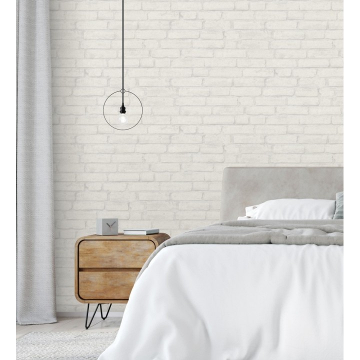 Papel pintado de ladrillos visto con tonos blancos y grises claro - Hanover Brick 683261