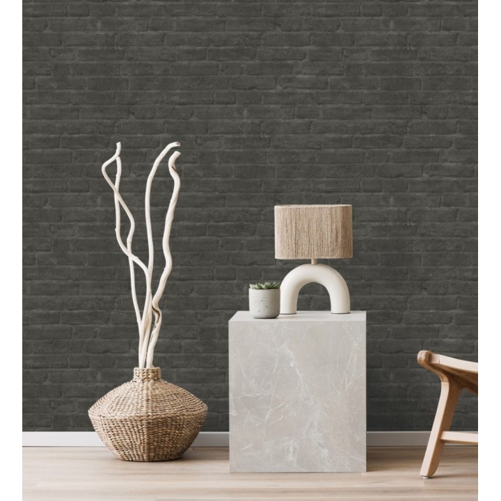 Papel pintado de ladrillos visto con tonos gris y negro - Hanover Brick 683262