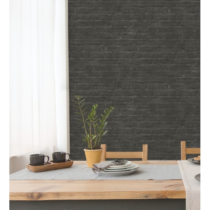 Papel pintado de ladrillos visto con tonos gris y negro - Hanover Brick 683262