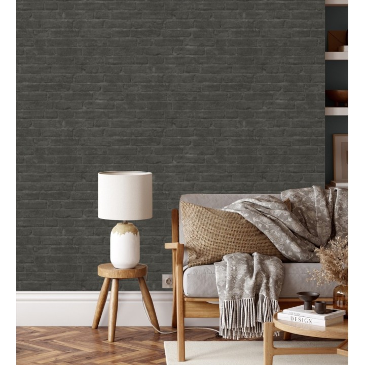 Papel pintado de ladrillos visto con tonos gris y negro - Hanover Brick 683262