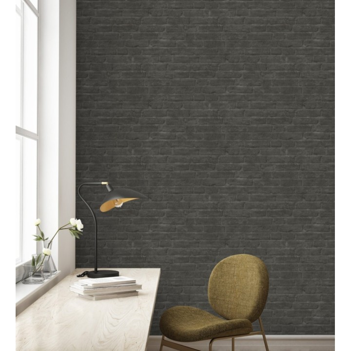 Papel pintado de ladrillos visto con tonos gris y negro - Hanover Brick 683262
