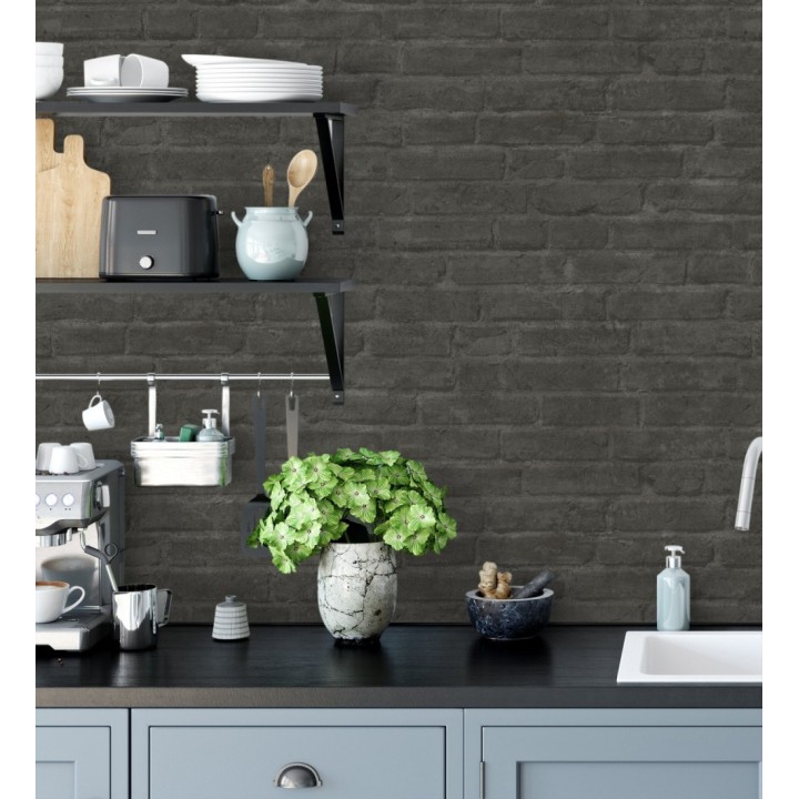 Papel pintado de ladrillos visto con tonos gris y negro - Hanover Brick 683262
