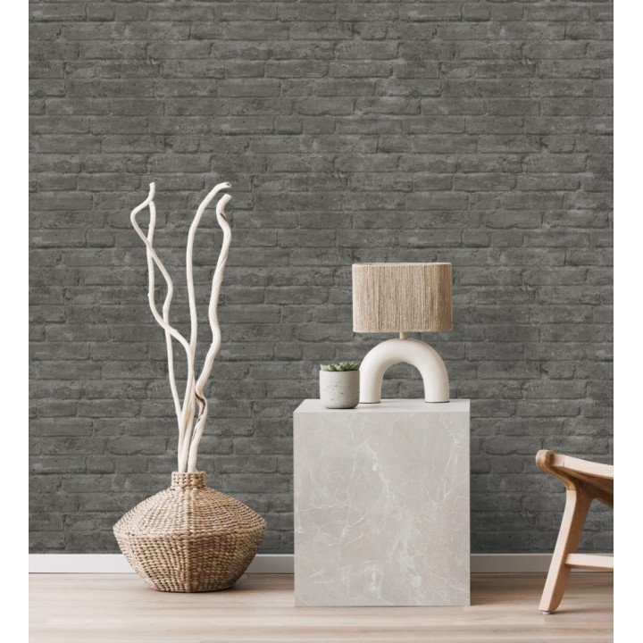 Papel pintado de ladrillos visto con tonos grises oscuros - Hanover Brick 683263