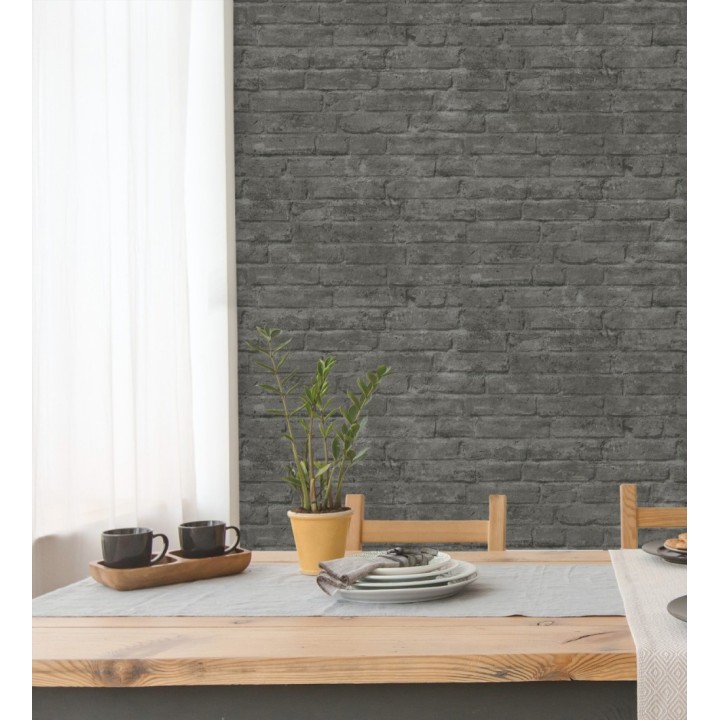 Papel pintado de ladrillos visto con tonos grises oscuros - Hanover Brick 683263