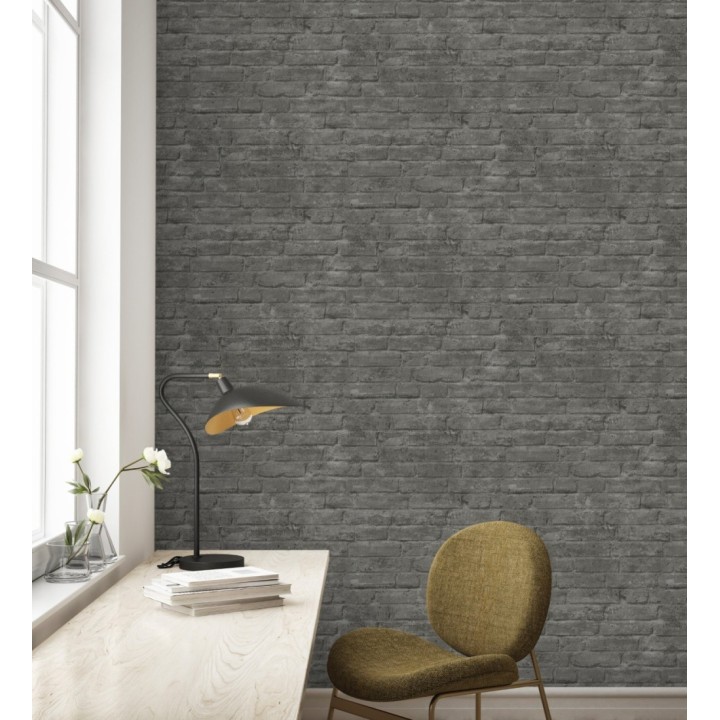 Papel pintado de ladrillos visto con tonos grises oscuros - Hanover Brick 683263