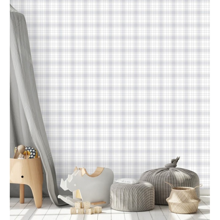 Papel pintado infantil de cuadros escoceses en tonos grises - Kelso Tartan 683268