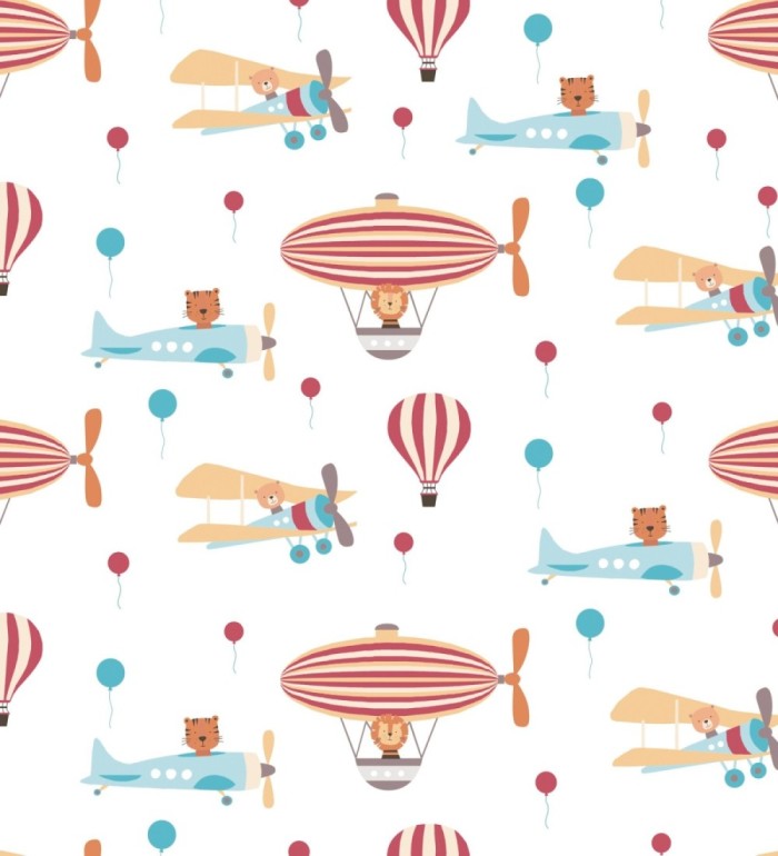 Papel pintado infantil con aviones y globos aerostático - Flying Animals 683272