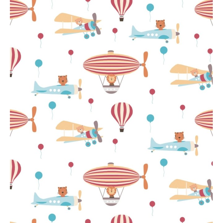 Papel pintado infantil con aviones y globos aerostático - Flying Animals 683272