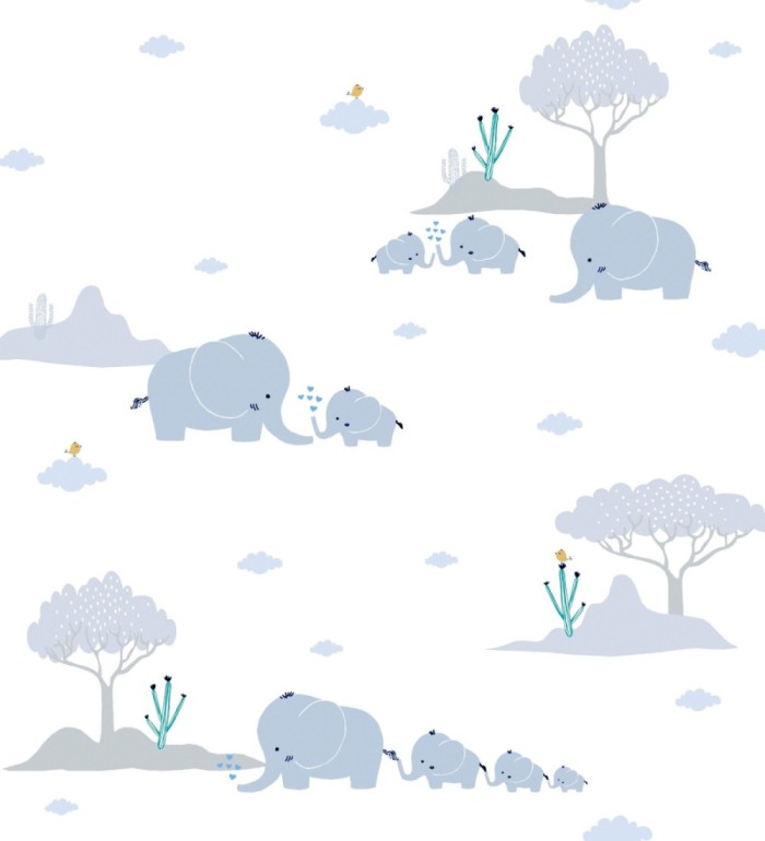 Papel pintado de elefantes tonos azul y gris para bebe - Baby Elephants 683273