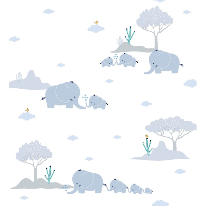 Papel pintado de elefantes tonos azul y gris para bebe - Baby Elephants 683273