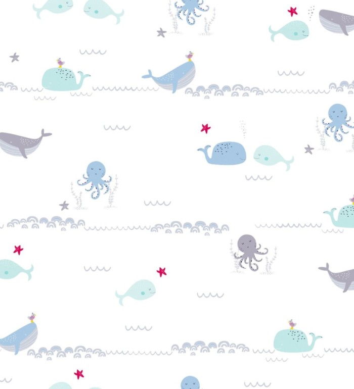 Papel pintado infantil con ballenas y pulpos - Ocean Friends 683274