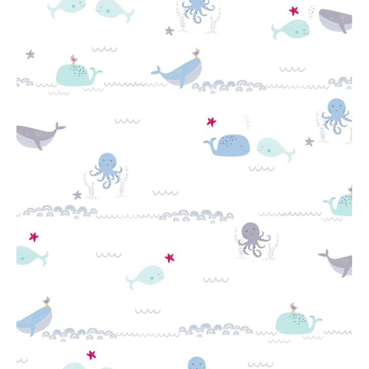 Papel pintado infantil con ballenas y pulpos - Ocean Friends 683274