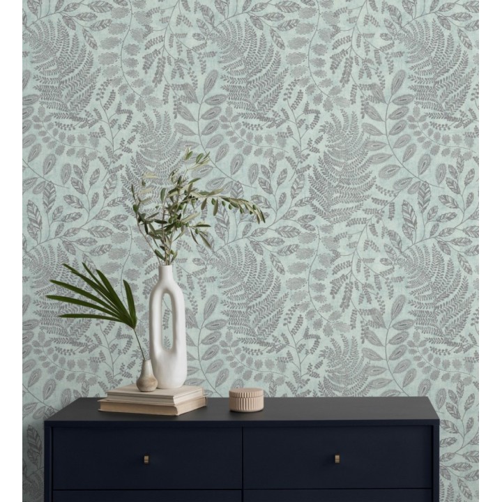 Papel pintado de hojas y helechos en tonos verde agua - Tundra Leaves 683283