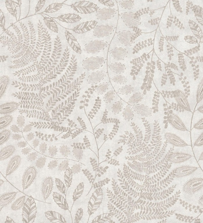 Papel pintado de hojas y helechos en tonos grises y beige - Tundra Leaves 683284