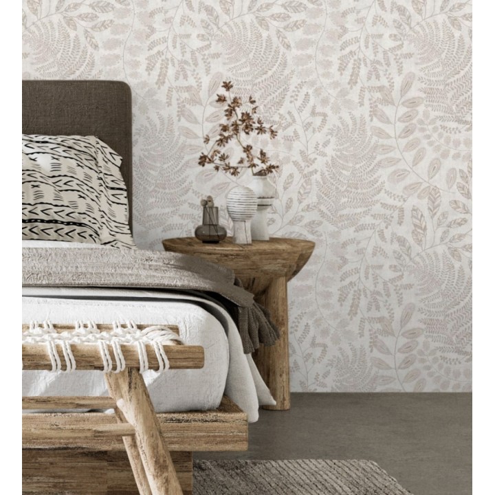 Papel pintado de hojas y helechos en tonos grises y beige - Tundra Leaves 683284