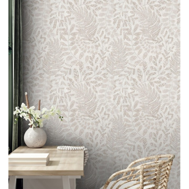 Papel pintado de hojas y helechos en tonos grises y beige - Tundra Leaves 683284