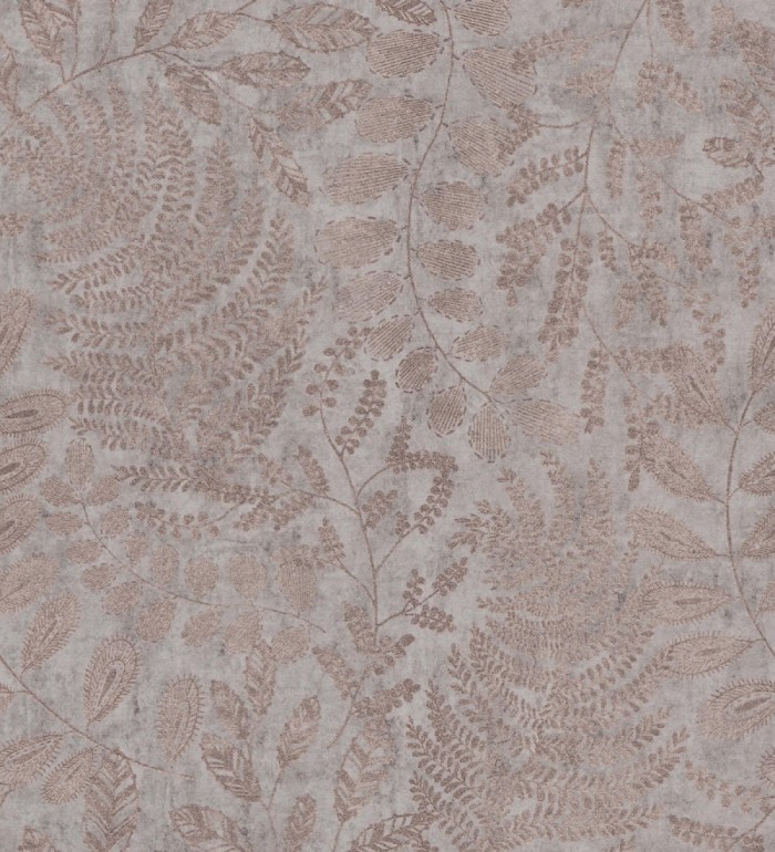 Papel pintado de hojas y helechos en tonos cobrizos y gris visón  - Tundra Leaves 683285