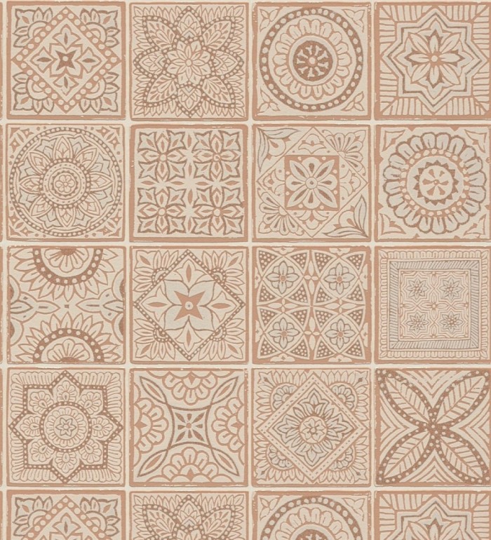 Papel pintado de azulejos de inspiración árabe en color terracota palido y beige - Marrakech Tiles 683289