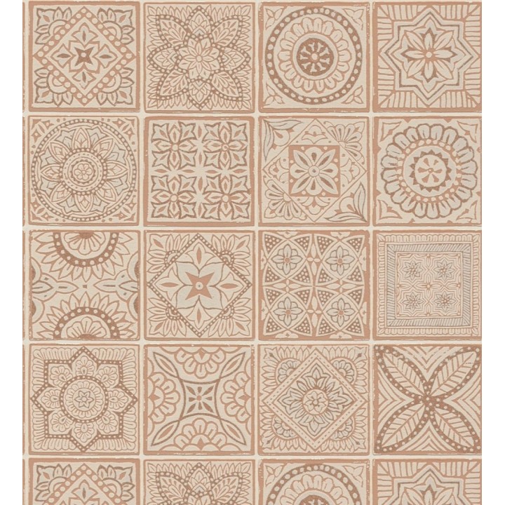 Papel pintado de azulejos de inspiración árabe en color terracota palido y beige - Marrakech Tiles 683289