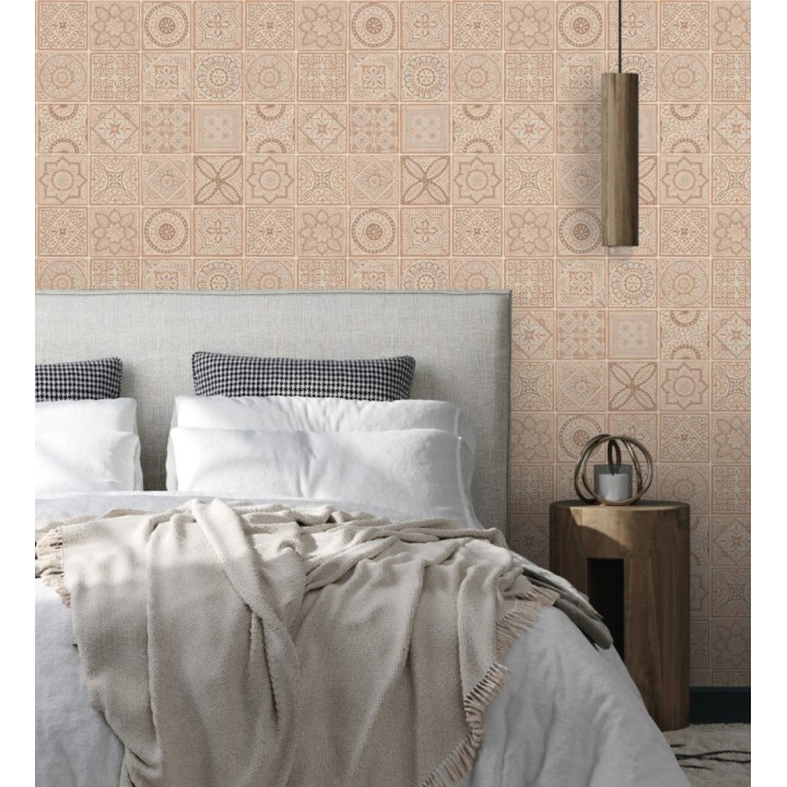 Papel pintado de azulejos de inspiración árabe en color terracota palido y beige - Marrakech Tiles 683289