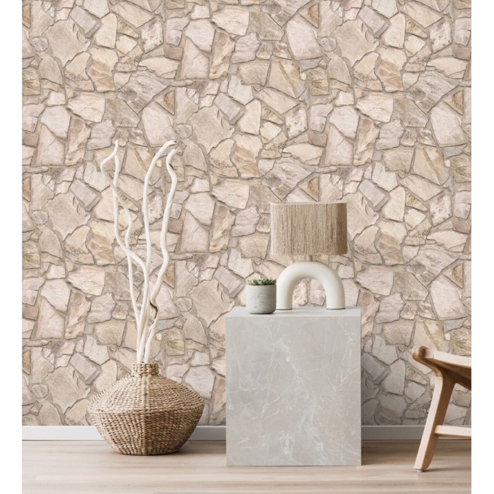 Papel pintado de piedra natural texturizada estilo rústico tonos tierra - Limestone 683290