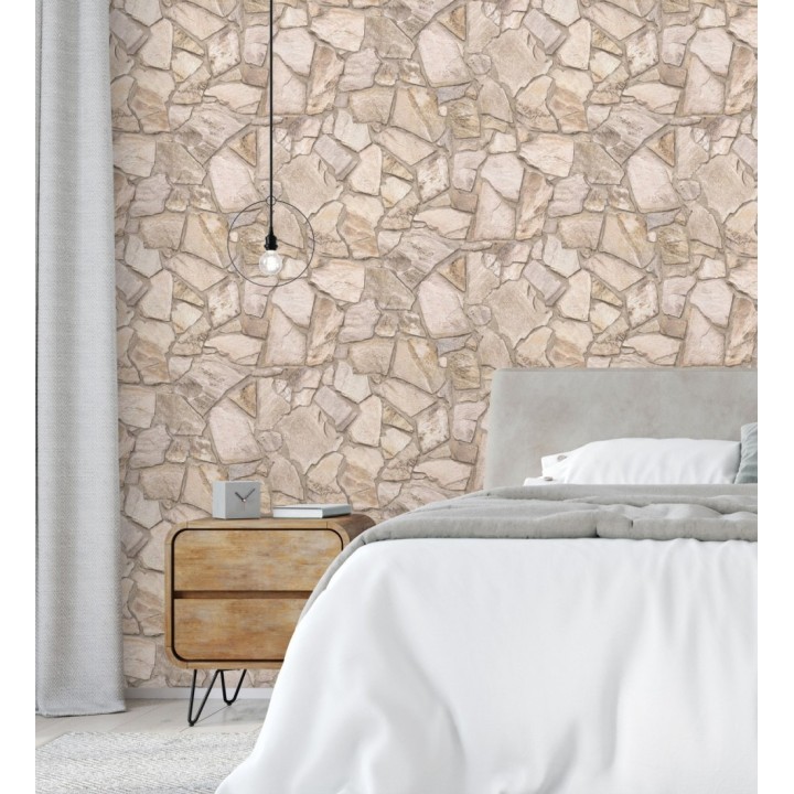 Papel pintado de piedra natural texturizada estilo rústico tonos tierra - Limestone 683290