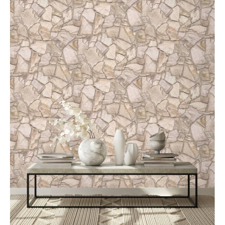 Papel pintado de piedra natural texturizada estilo rústico tonos tierra - Limestone 683290