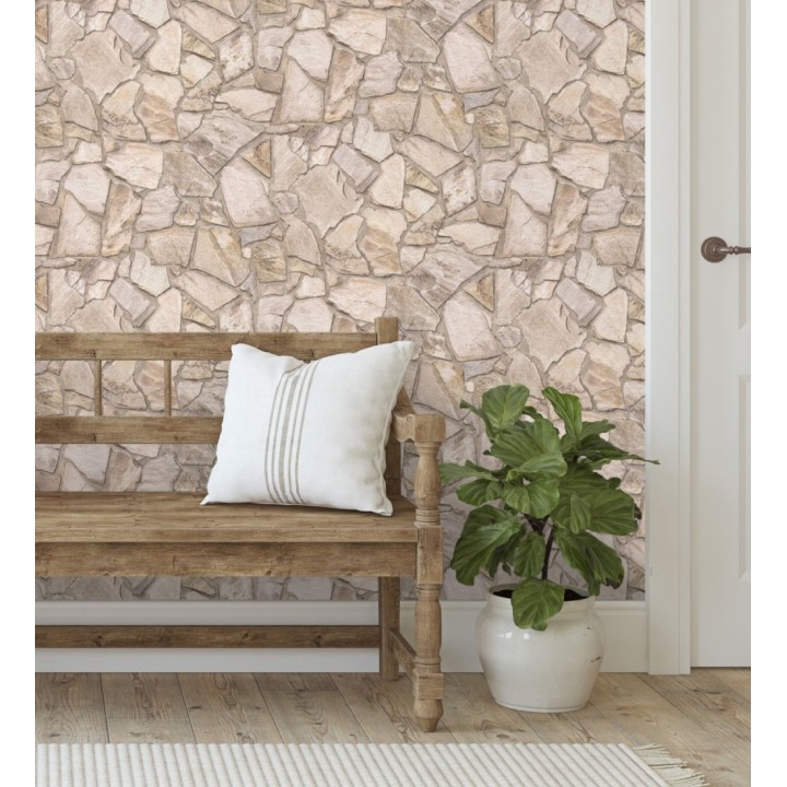 Papel pintado de piedra natural texturizada estilo rústico tonos tierra - Limestone 683290