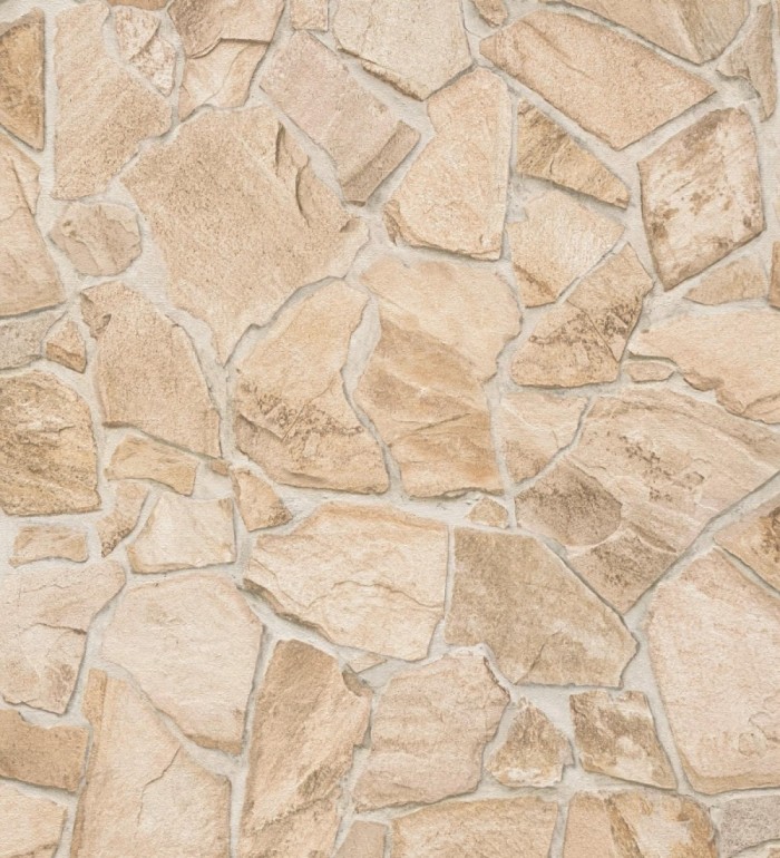 Papel pintado de piedra natural texturizada estilo rústico tonos arena - Limestone 683291