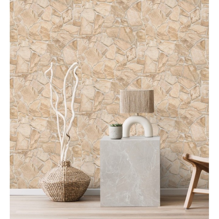 Papel pintado de piedra natural texturizada estilo rústico tonos arena - Limestone 683291