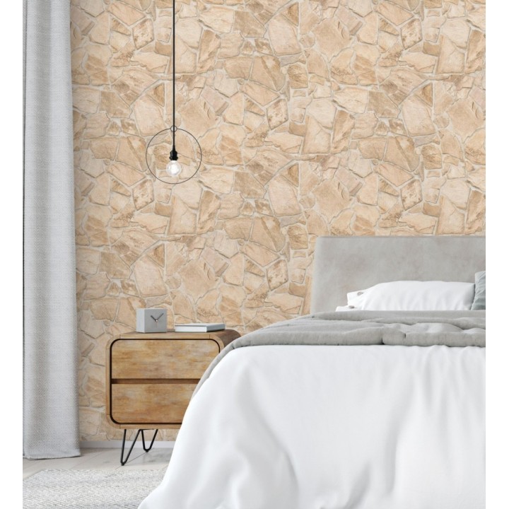 Papel pintado de piedra natural texturizada estilo rústico tonos arena - Limestone 683291