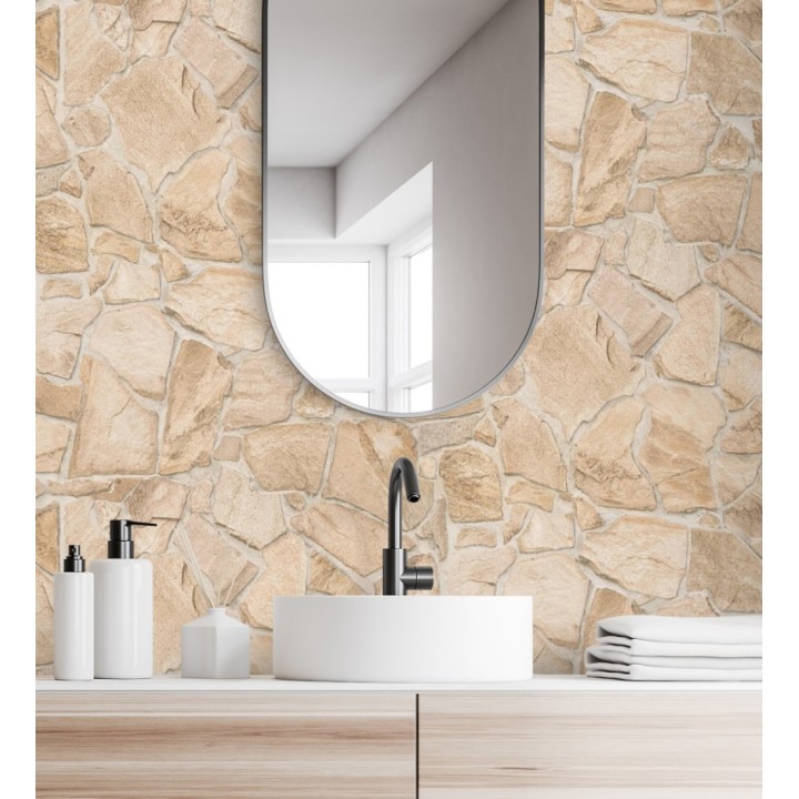 Papel pintado de piedra natural texturizada estilo rústico tonos arena - Limestone 683291