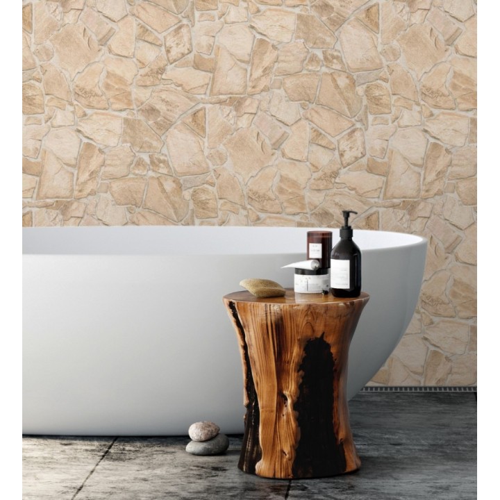 Papel pintado de piedra natural texturizada estilo rústico tonos arena - Limestone 683291